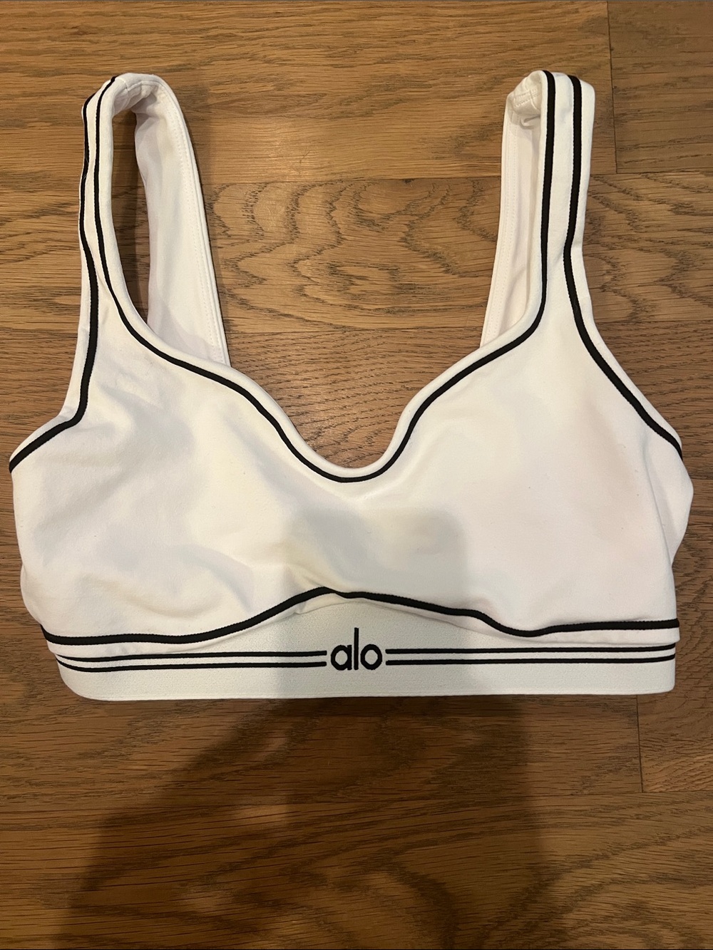 ALO Yoga White Sports Bra with Black Piping